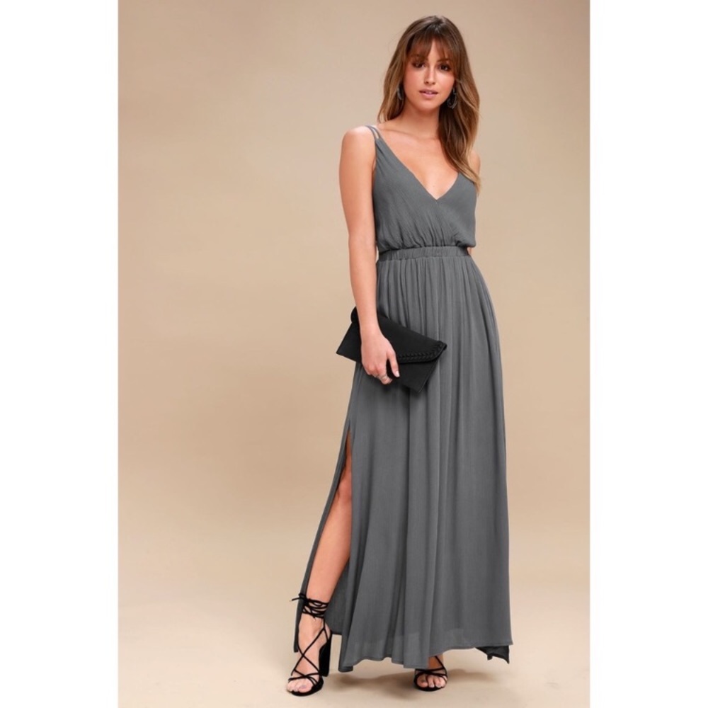 LULUS lost in paradise slate grey maxi dress